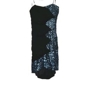 Vtg Y2K 90s Deb Strapless Mini Dress Size L Blue Sequin Bodycon Party HOCO Club